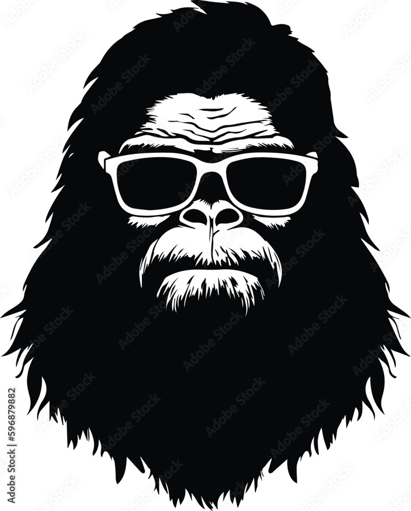 Bigfoot In Sunglasses Logo Monochrome Design Style
