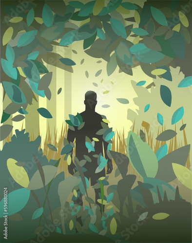 Silhouette eines Menschen in der Natur mit bunten Blättern