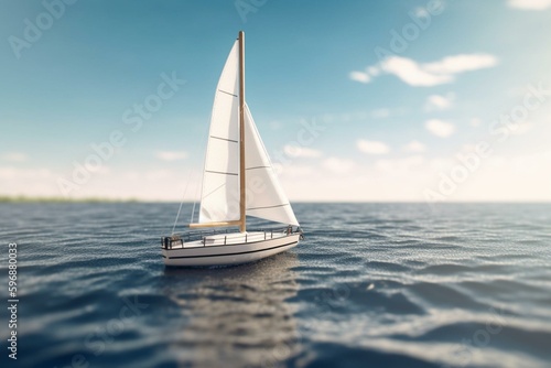Small sailboat on the sea - 3D model. Generative AI © Eirene