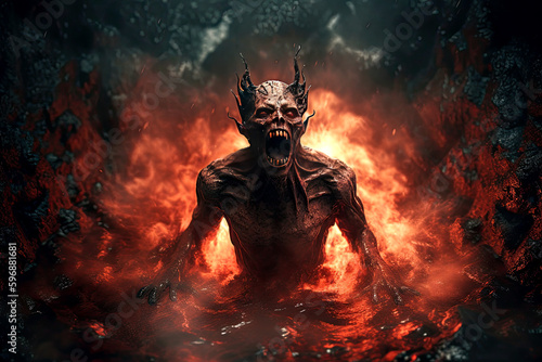 Leinwand Poster Devil or demon rising from the fire generative ai