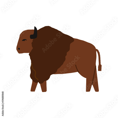 American Buffalo, South American wild bull side view, European bison in flat style. Hand-drawn vector animal