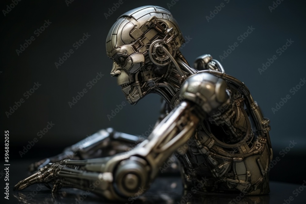 Metal ai robot think or calculate. AI generated, human enhanced Metal ai robot think or calculate. AI generated, human enhanced