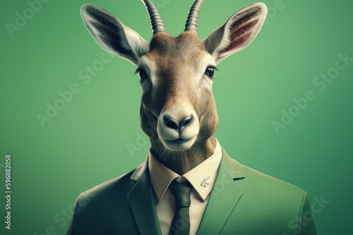 Anthropomorphic antelope dressed in a suit like a businessman. Business Concept. AI generated, human enhanced