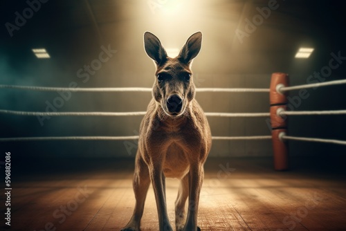 Anthropomorphic kangaroo dressed up as a boxer or mixed martial artist. AI generated, human enhanced © top images
