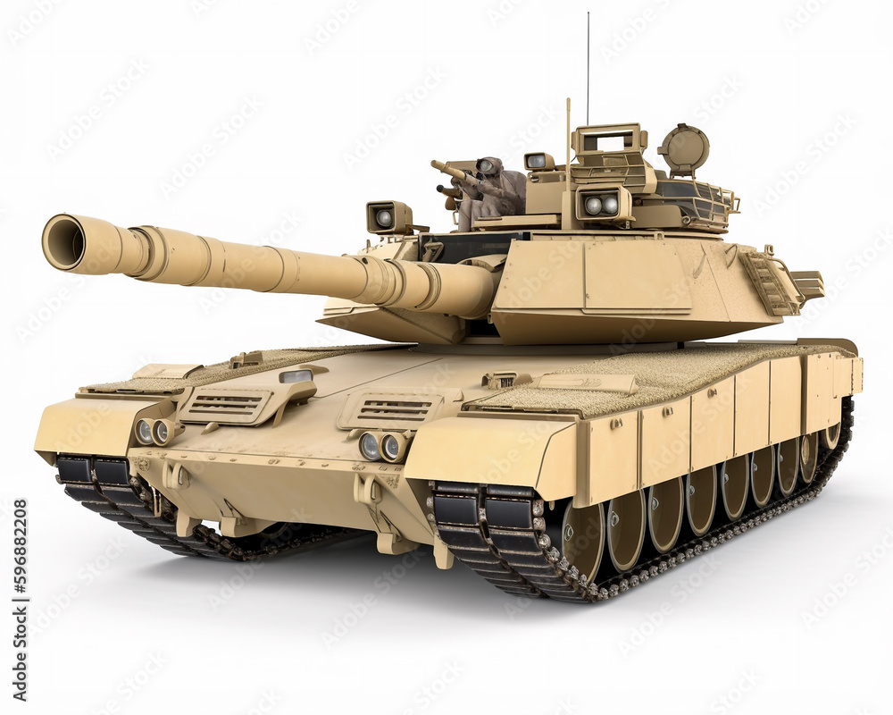 Illustration of modern battle tank isolated on white background, illustration created with generative AI technology