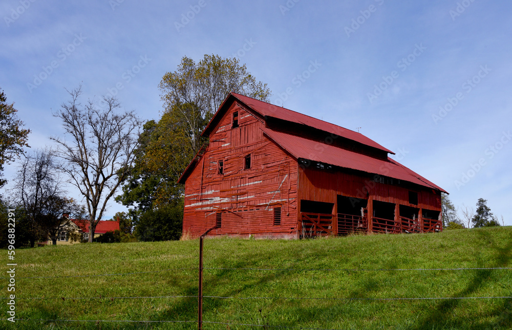 Huge Red Wooden Barn and Home
