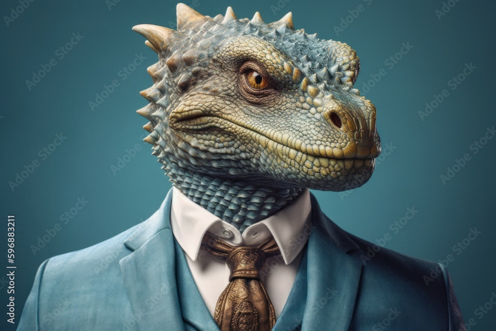 Anthropomorphic dragon dressed in a suit like a businessman. Business Concept. AI generated, human enhanced. Anthropomorphic dragon dressed in a suit like a businessman. Business Concept. AI generated, human enhanced.
