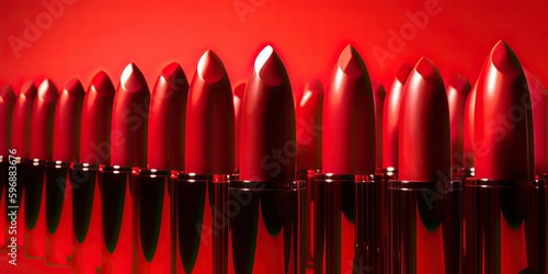 close-up of rows of red lipstick - generative AI