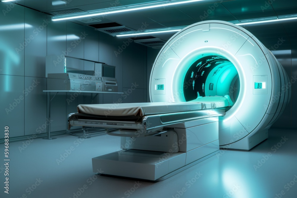MRI scan machine, future medicine concept. AI generated, human enhanced MRI scan machine, future medicine concept. AI generated, human enhanced