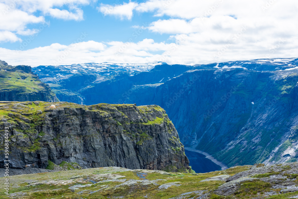 Cliff in trolltunga hiking trail,  Norway