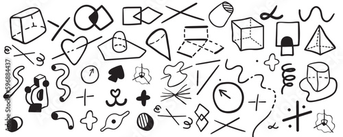 set of geometric linear illustrations in vector.objects in doodle style. geometric shapes,lines,points in space.Abstract shapes for design use.Collection for backgrounds and wallpapers.