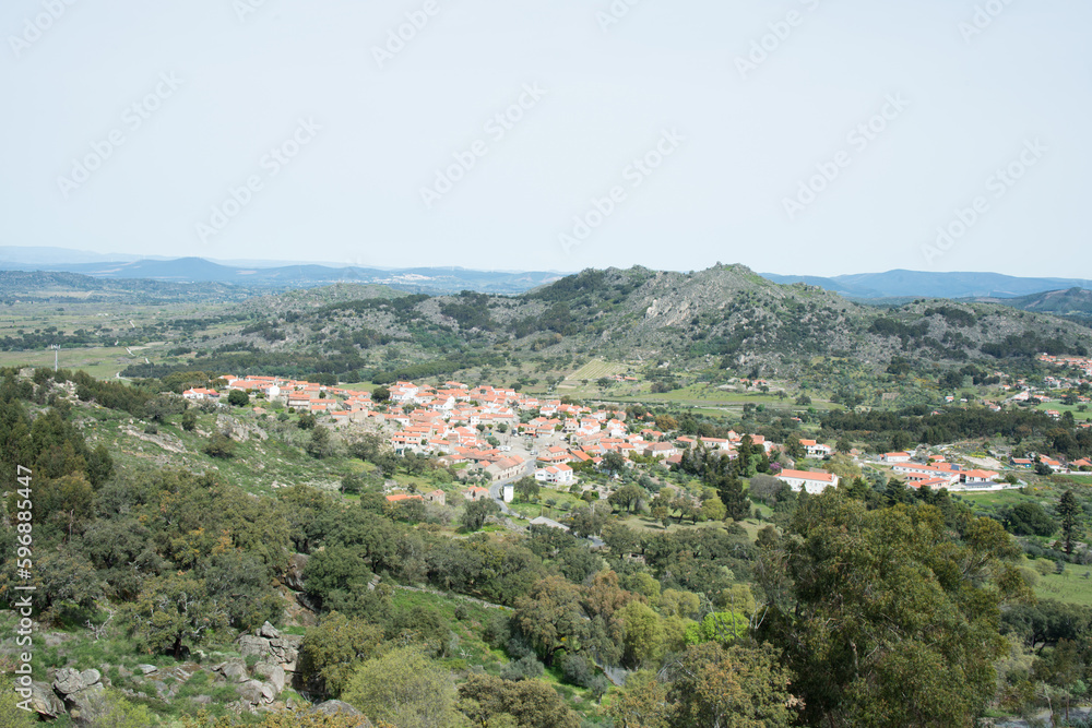 Aerial view of  small town from Monsanto, Portugal