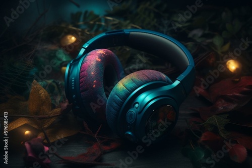 Eclectic headphones bursting with vibrant hues and dynamic audio. Generative AI