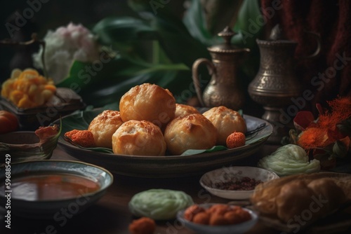 Indonesian cuisine - Pempek. Generative AI © Azeneth