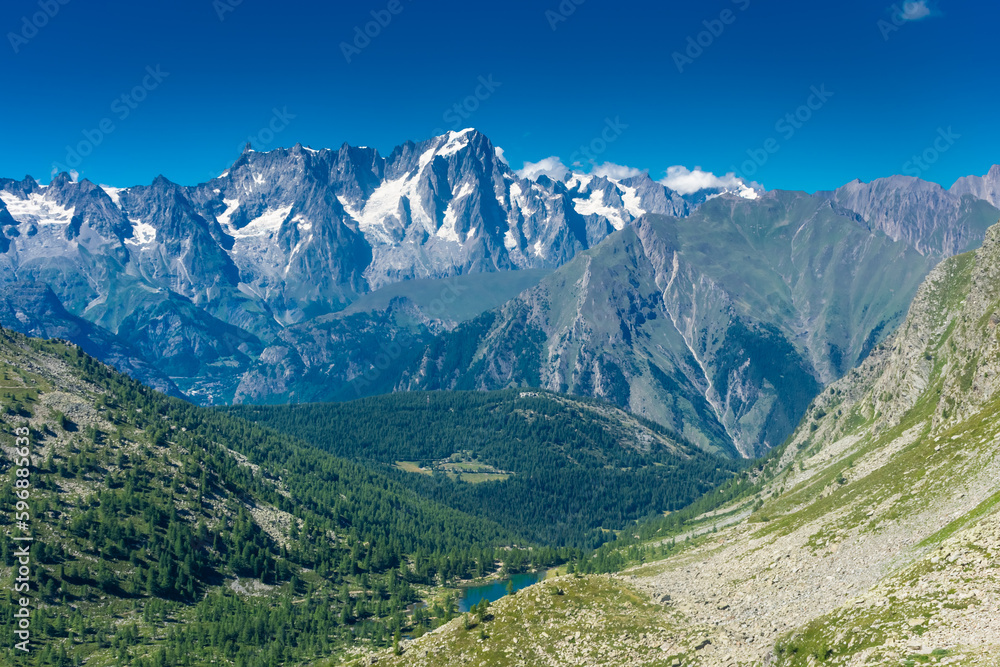 Beautiful view of the Alps and the Mont Blanc between Italy and  France