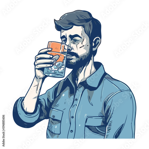 bearded man drinking beer glass