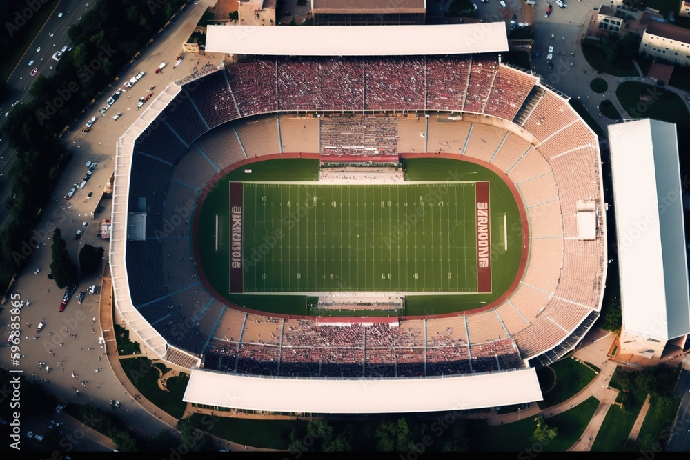 Obraz premium Aerial aerial view of an American football sports stadium. Ai generated.