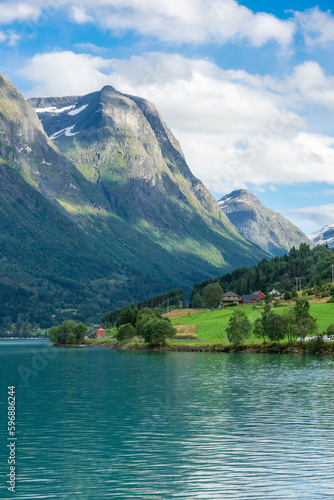 Beautiful and colorful lake in Oppstryn, Norway