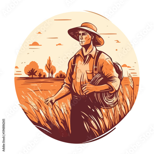 One farmer working in nature organic landscape