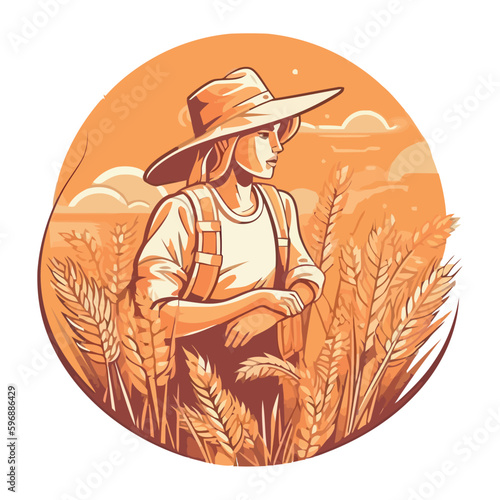 Farmers working hard, harvesting wheat in summer