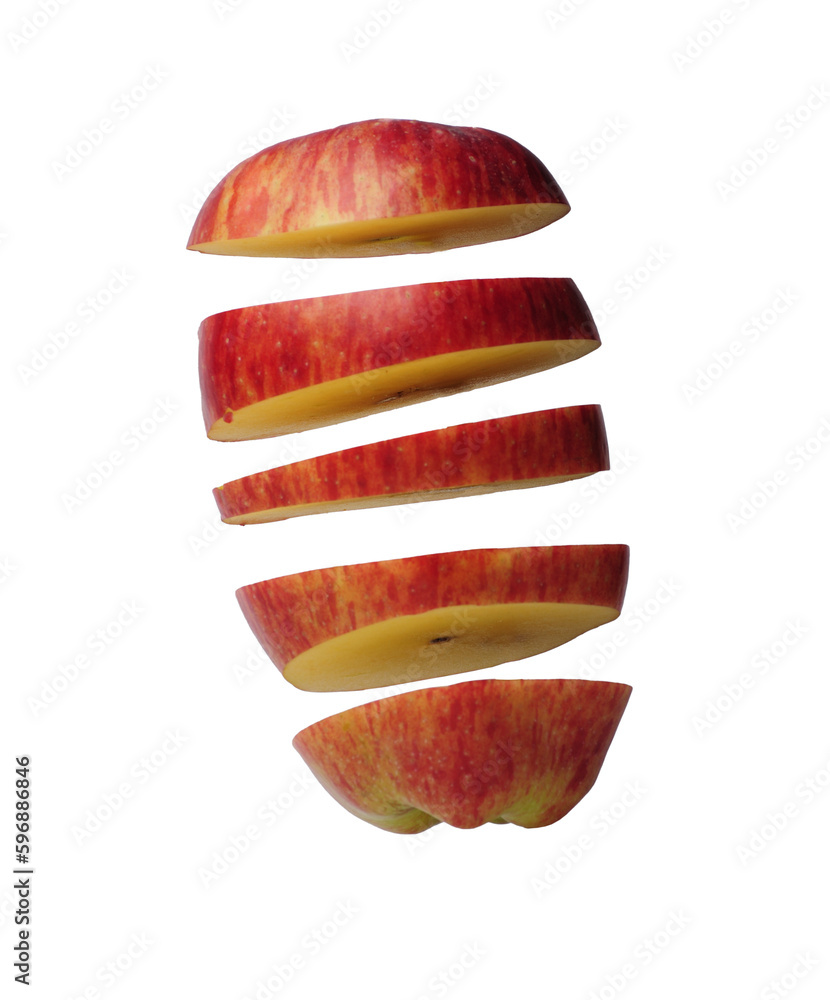 Red apple sliced on white background, healthy food and nutrition concept.