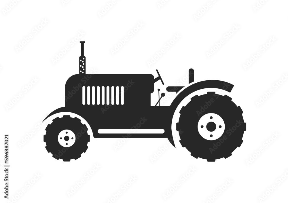Retro tractor icon, an old heavy machine for agriculture  logo concept