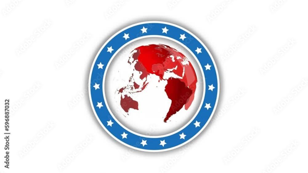 Animation of blue circles with white stars over globe on white background Animation of blue circles with white stars over globe on white background