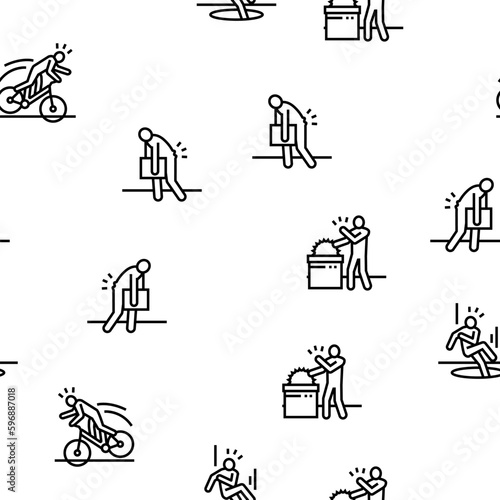 accident injury safety man risk vector seamless pattern