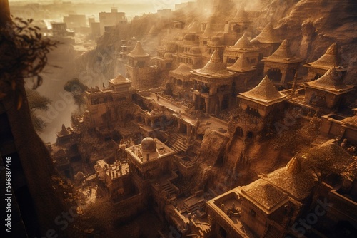 Mystical city of gold, lost paradise of ancient people. Generative AI photo