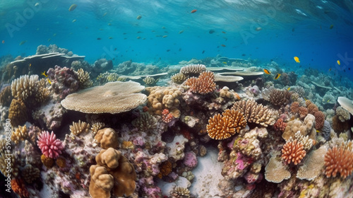 Underwater view of the coral reef. Ecosystem. Life in tropical waters generative ai