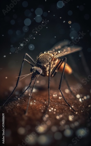 Macro shot of a mosquito. Generative AI © Sparrowski