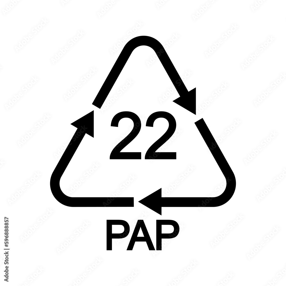 Regular paper recycling sign. 22 PAP in triangular shape with arrows as newspaper, books, magazines, wrapping paper, wallpaper, paper bags reusable icon Regular paper recycling sign. 22 PAP in triangular shape with arrows as newspaper, books, magazines, wrapping paper, wallpaper, paper bags reusable icon