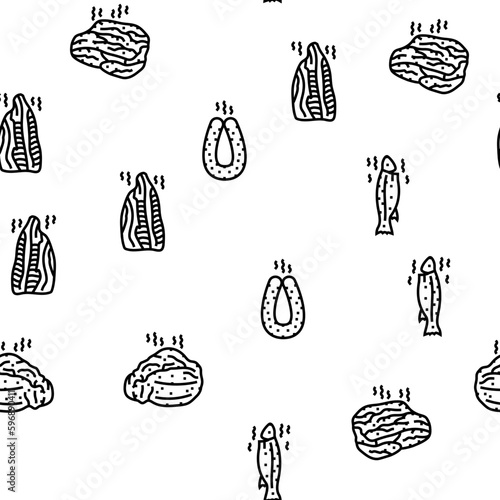 smoked meat food sausage ham vector seamless pattern