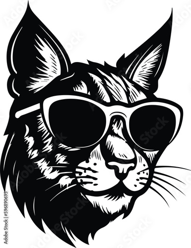 Bobcat In Sunglasses Logo Monochrome Design Style  © FileSource