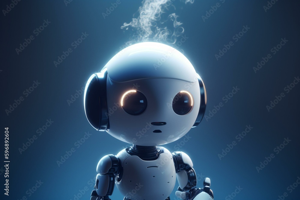 Adorable robot conversing through speech bubble. Generative AI