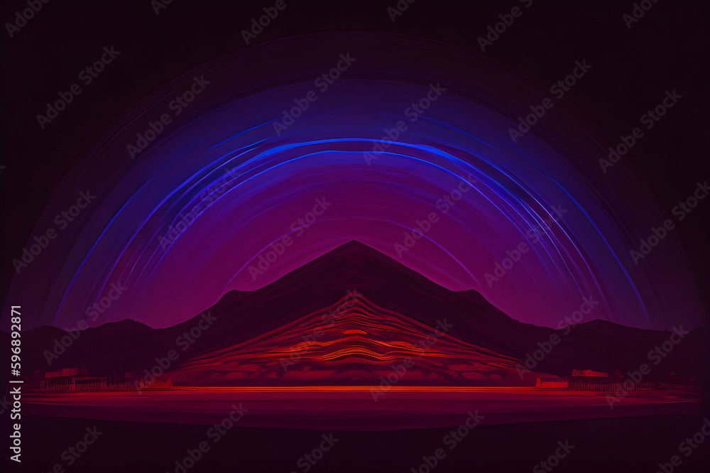 minimalistic dark night background with neon illuminated triangle, alien planet entrance, Generative AI