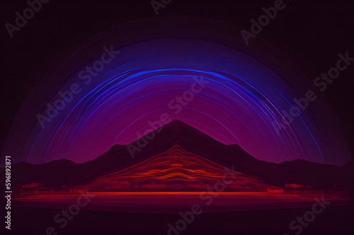 minimalistic dark night background with neon illuminated triangle  alien planet entrance  Generative AI