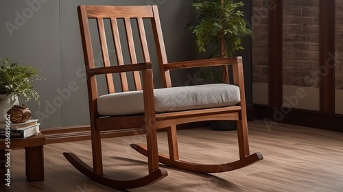 Classic wooden rocking chair  close-up. AI generated