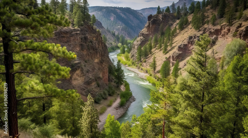 AI Generated illustration from canyon view with river in summer