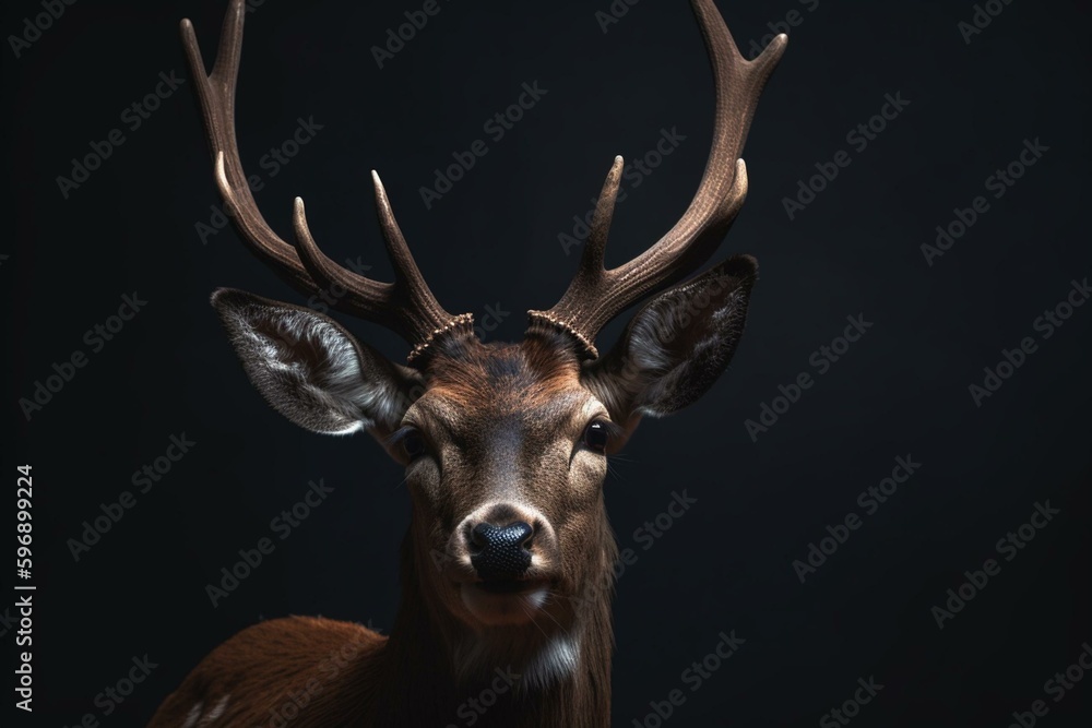A deer's head on plain backdrop. Generative AI