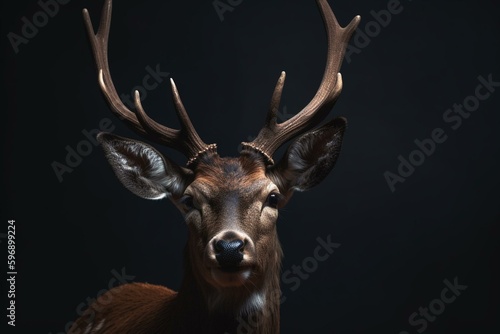 A deer's head on plain backdrop. Generative AI © Euphemia