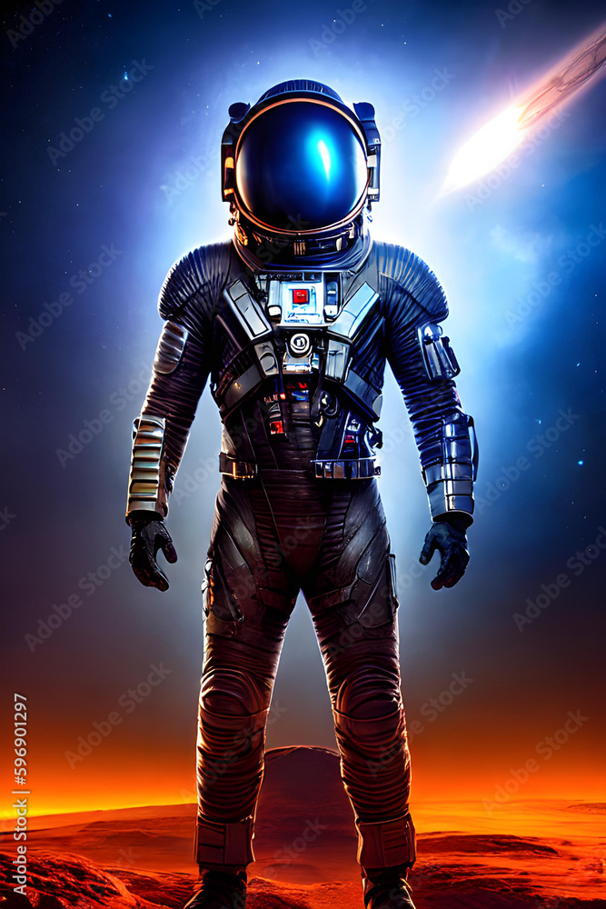Fototapeta premium Illustration of astronaut on alien planet.