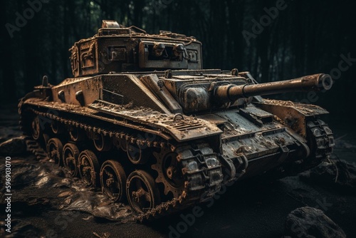 Damaged tank from World War 3. Generative AI