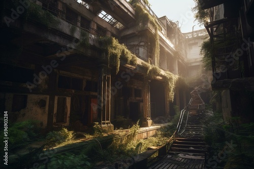 Abandoned city ruins. Generative AI