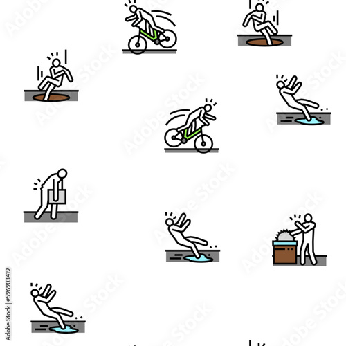 accident injury safety man risk vector seamless pattern