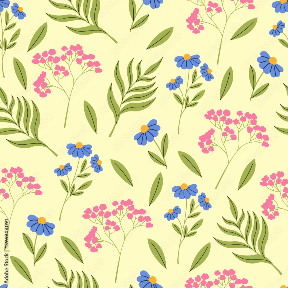 Wild flower seamless pattern. Flat vector illustration. Wild flower seamless pattern. Flat vector illustration.