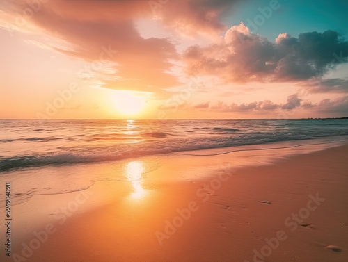 Panoramic beach landscape at sunset in summer