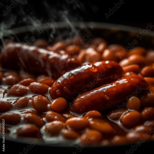 A dish of franks and beans. Generative AI. 
