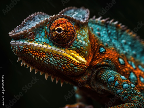 Colorful chameleon head created with Generative AI Technology