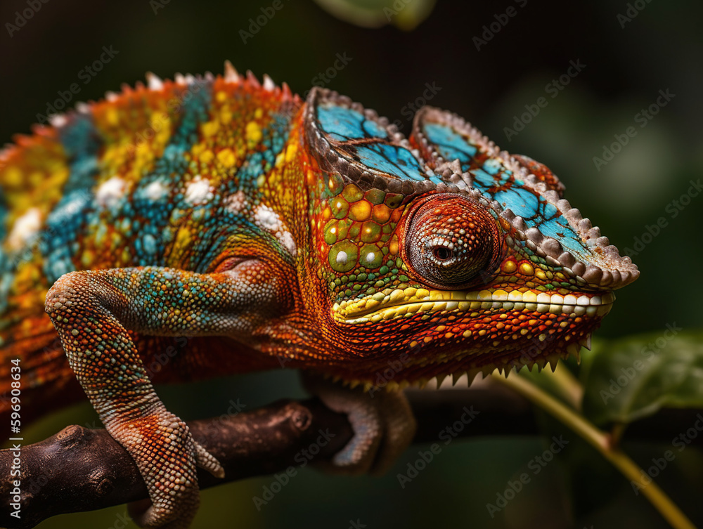 Colorful chameleon head created with Generative AI Technology Colorful chameleon head created with Generative AI Technology
